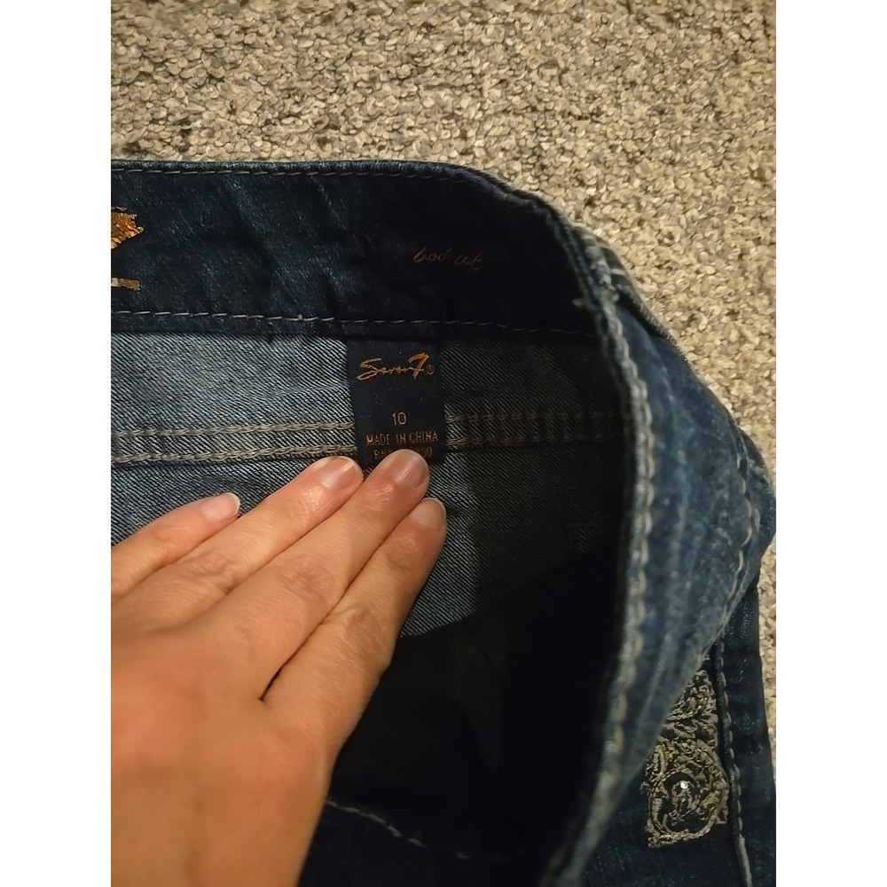 Women's Seven7 BLING Boot Flare Wide Leg Jeans Stretchy Size 10 Dark Wash Y2k - Picture 5 of 9